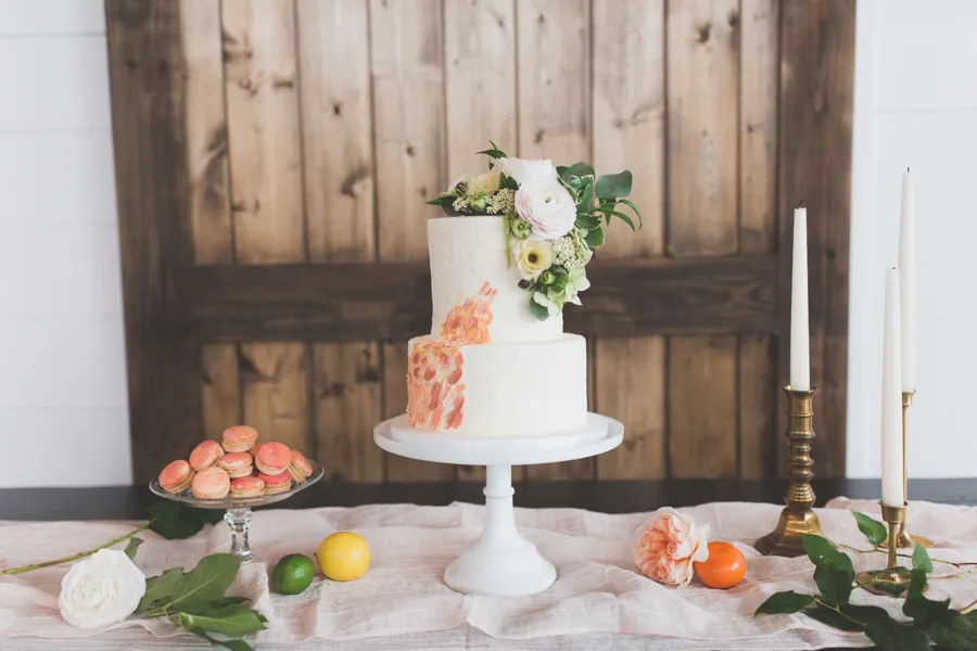 Abstract buttercream painted wedding cake