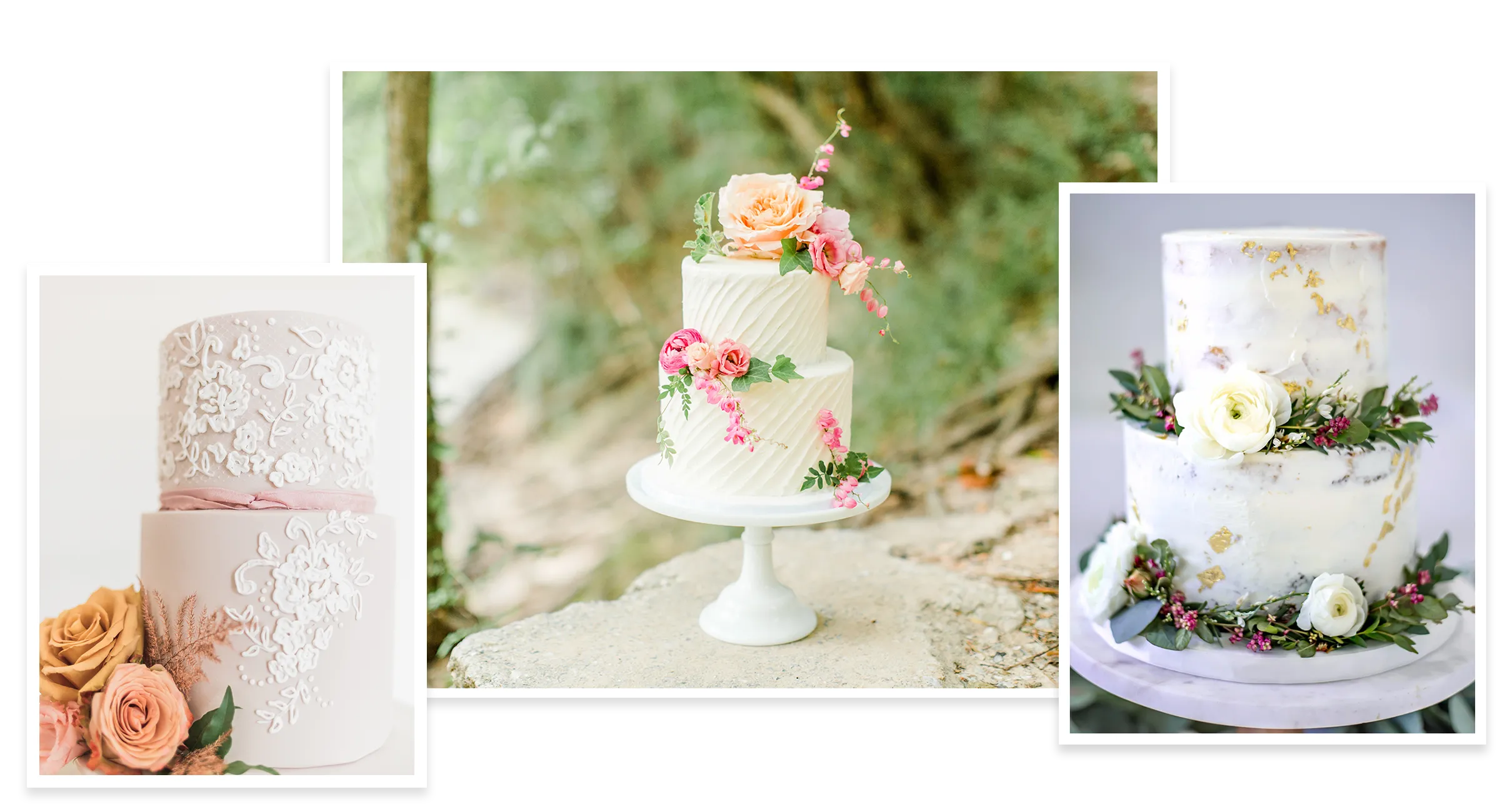 Collage of custom wedding cakes by Ever So Sweet
